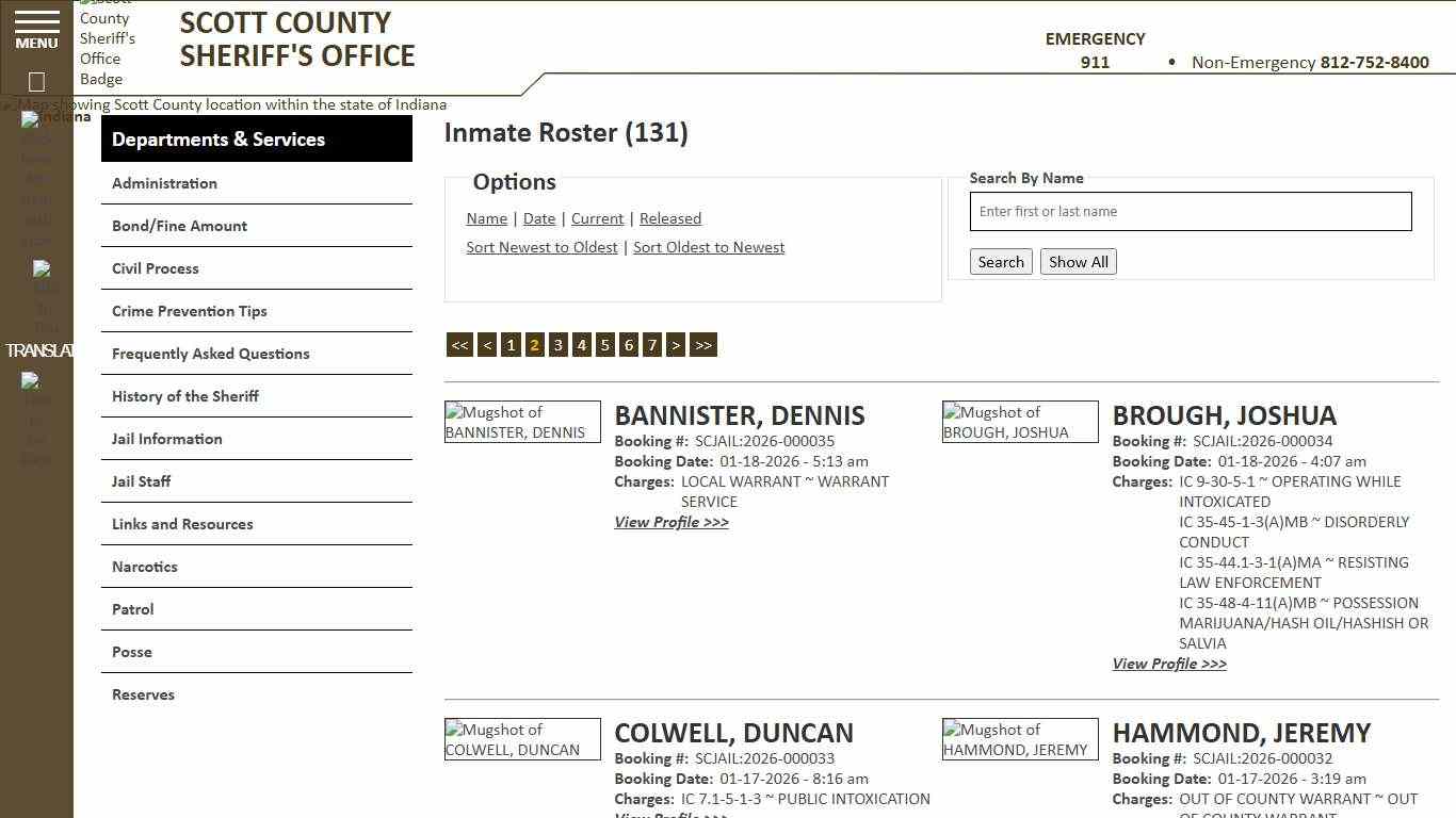 Inmate Roster - Page 2 Current Inmates Booking Date Descending - Scott County Sheriff - Scottsburg, IN
